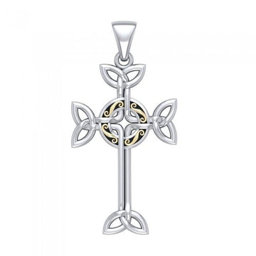 Celtic Cross Silver & 18K Gold Plated Pendant MPD1819 - Jewelry